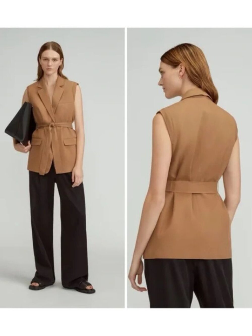 Everlane NWT Women's Tencel Blend Sleeveless Toasted Coconut Blazer, Size 6